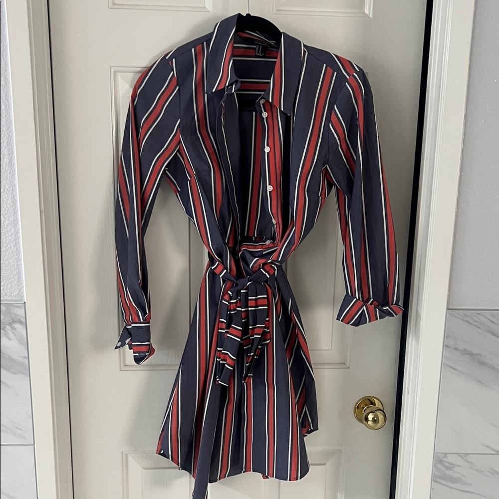 Forever 21 Navy and Red Striped Long Sleeve Dress